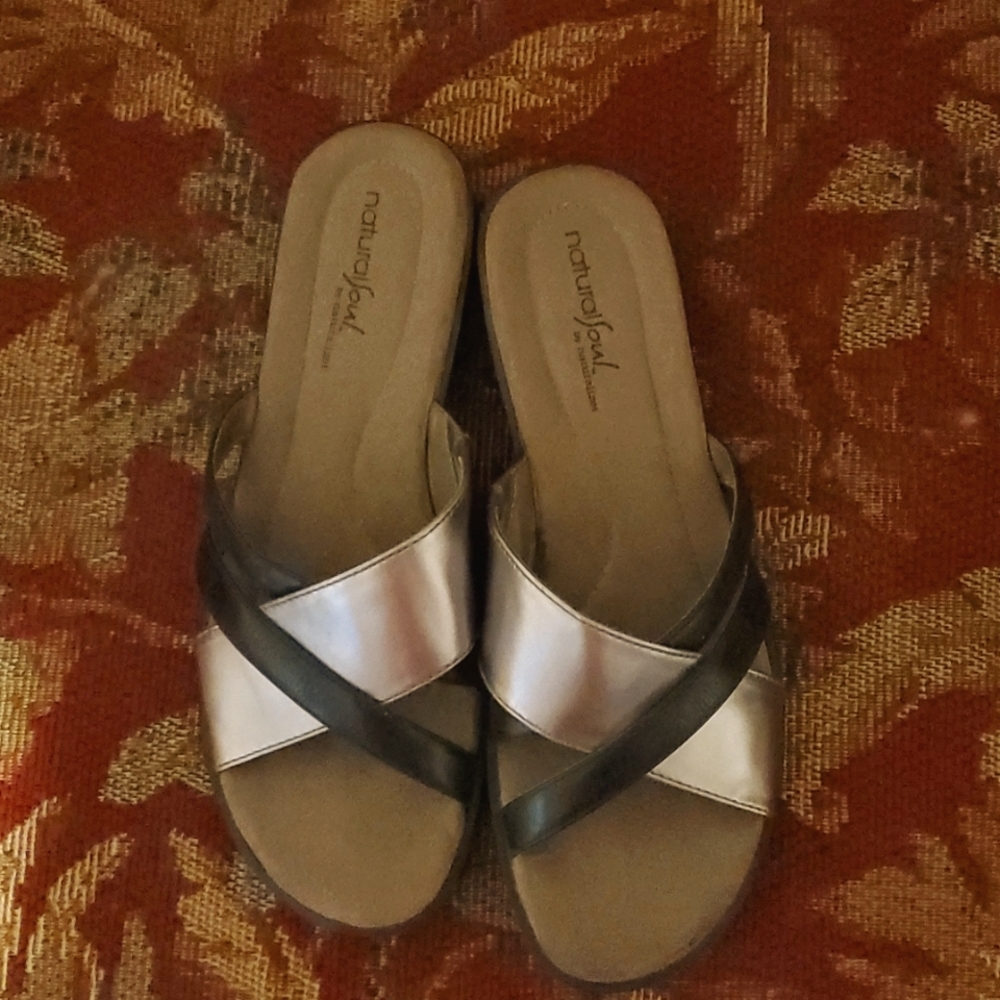 Natural Soul slides, black/pewter, 8.5 M
